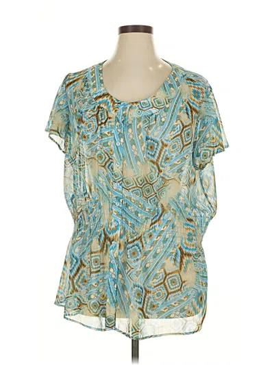 Pre-owned Ashley Stewart Short Sleeve Blouse In Blue