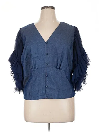 Pre-owned Ashley Stewart Short Sleeve Blouse In Blue