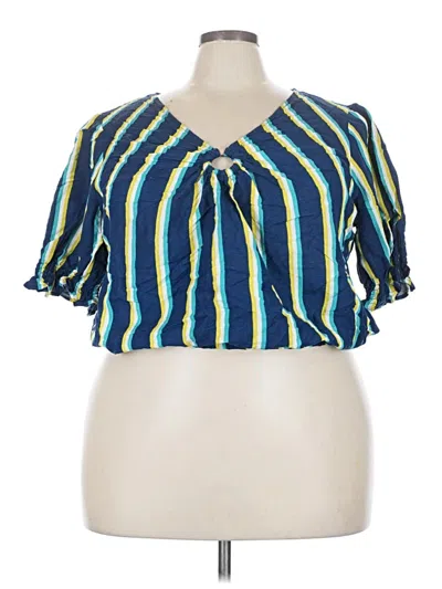 Pre-owned Ashley Stewart Short Sleeve Blouse In Blue