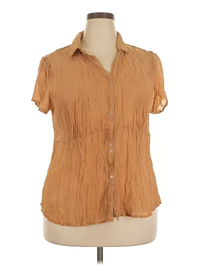 Pre-owned Ashley Stewart Short Sleeve Blouse In Tan