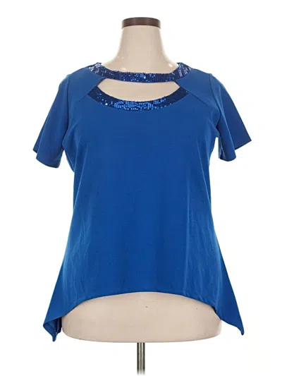Pre-owned Ashley Stewart Short Sleeve Top Blue Keyhole Neckline Tops