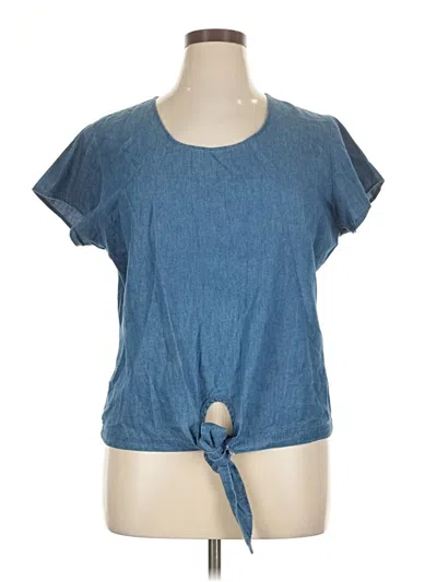 Pre-owned Ashley Stewart Short Sleeve Top Blue Keyhole Neckline Tops