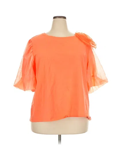 Pre-owned Ashley Stewart Short Sleeve Top Orange Cold Shoulder Neckline Tops