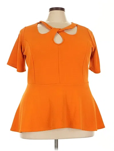 Pre-owned Ashley Stewart Short Sleeve Top Orange Keyhole Neckline Tops