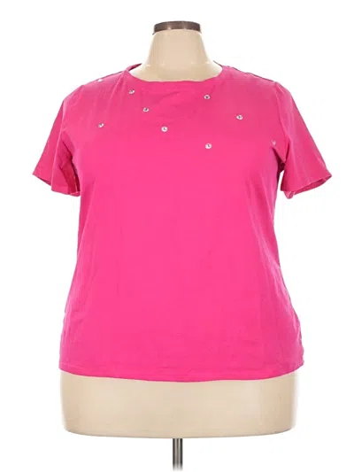 Pre-owned Ashley Stewart Short Sleeve Top Pink Keyhole Neckline Tops