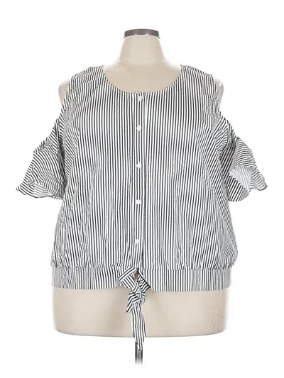Pre-owned Ashley Stewart Short Sleeve Top Silver Cold Shoulder Neckline Tops