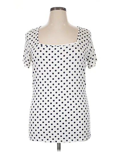 Pre-owned Ashley Stewart Short Sleeve Top White Polka Dots Pattern Square Neckline Tops