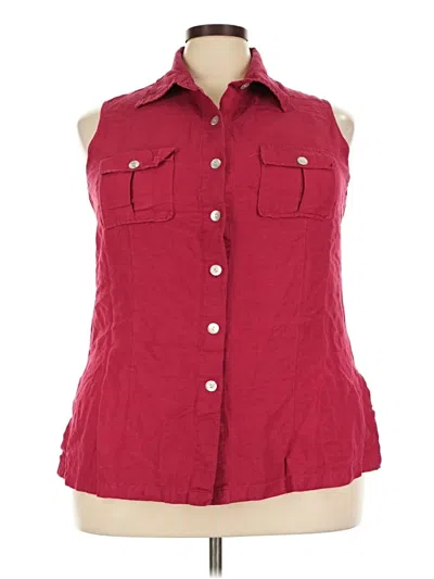 Pre-owned Ashley Stewart Sleeveless Button Down Shirt In Burgundy