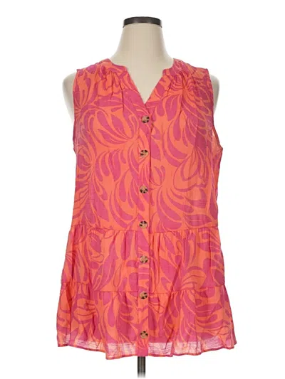 Pre-owned Ashley Stewart Sleeveless Button Down Shirt In Pink