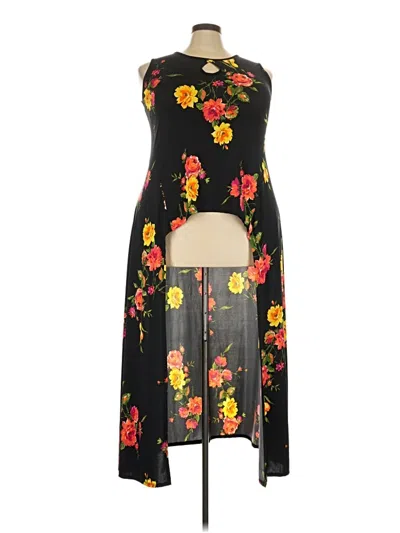 Pre-owned Ashley Stewart Sleeveless Top Black Floral Pattern Strapless Neckline Tops