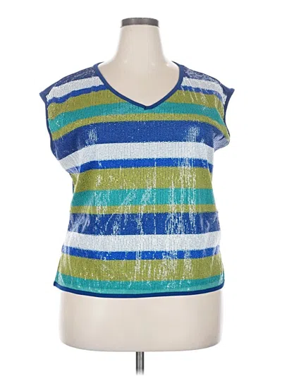 Ashley Stewart Sleeveless Top Blue V Neck Tops