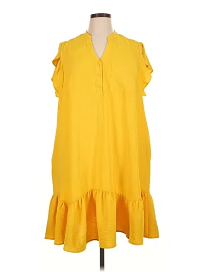 Pre-owned Ashley Stewart Sleeveless Top Yellow Ruffles Neckline Tops