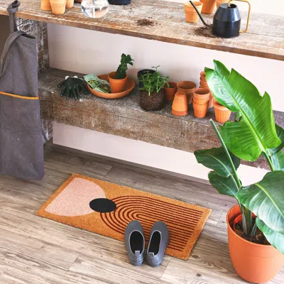 Ashley Storied Home Abstract Print 32" X 16" Doormat In Orange
