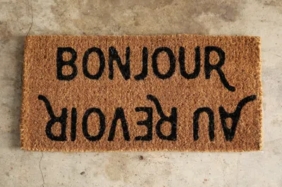Ashley Storied Home Bonjour/au Revoir 32" X 16" Doormat In Brown