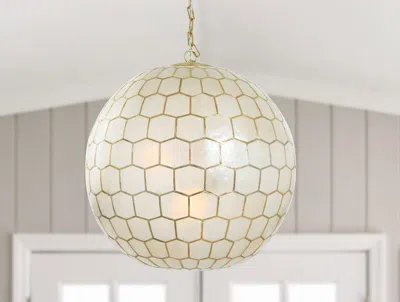 Ashley Storied Home Capiz Honeycomb Globe Chandelier Pendant Light In White