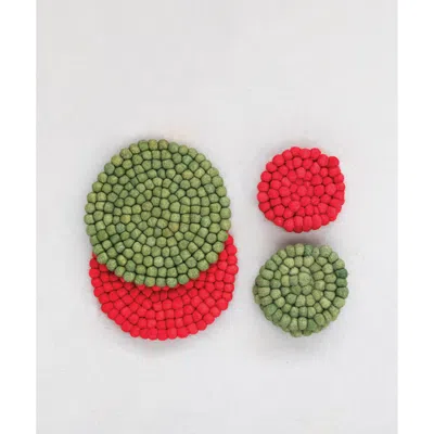 Ashley Storied Home Felt Ball Coasters (set Of 4) In Multi