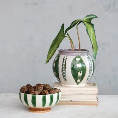 Ashley Storied Home Footed Bowl With Stripes In Green