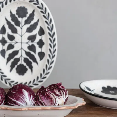Ashley Storied Home Hand Painted Platter With Floral Design In White