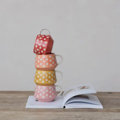 Ashley Storied Home Hand Painted Relief Dots Printed Mug Set (set Of 4) In Multi