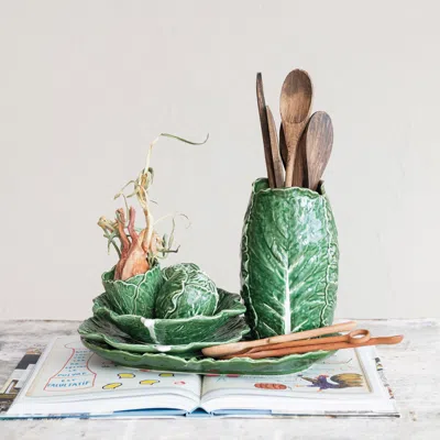 Ashley Storied Home Hand-painted Embossed Cabbage Plate (set Of 6) In Green