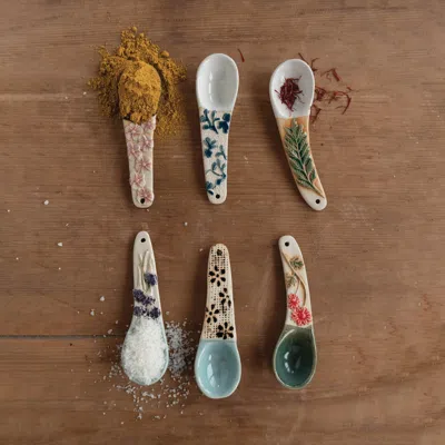 Ashley Storied Home Hand-painted Stoneware Spoon Set Of 6 In Multi