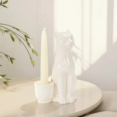 Ashley Storied Home Leopard Shaped Taper Candle Holder In White