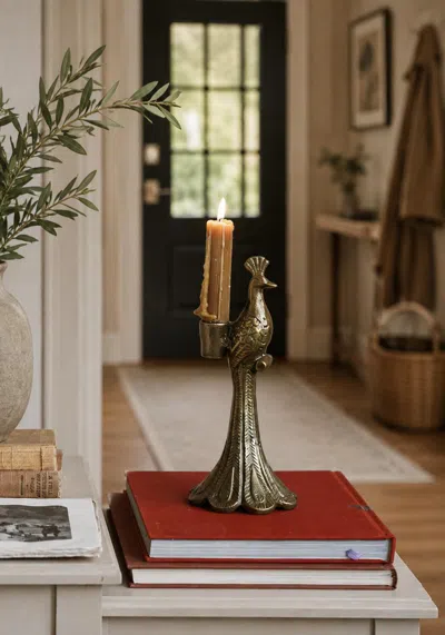 Ashley Storied Home Peacock Shaped Taper Candle Holder In Gold
