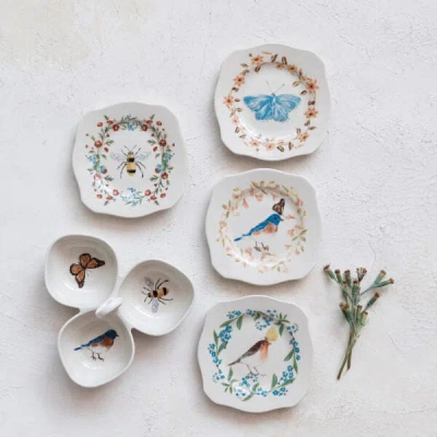 Ashley Storied Home Plates With Painted Fauna (set Of 12) In White