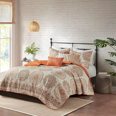 Ashley Tangiers Full/queen 6 Piece Reversible Quilt Set With Throw Pillows In Orange