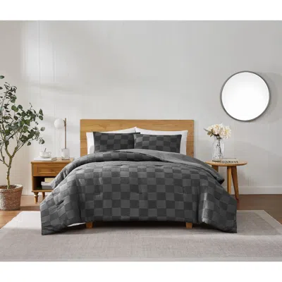 Ashley Truly Soft Textured Checkered 3-piece Full/queen Comforter Set In Gray