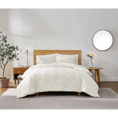 Ashley Truly Soft Textured Checkered 3-piece Full/queen Duvet Set In White
