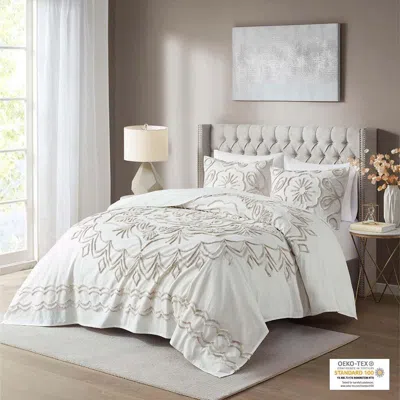 Ashley Violette King/california King 3 Piece Tufted Chenille Coverlet Set In White