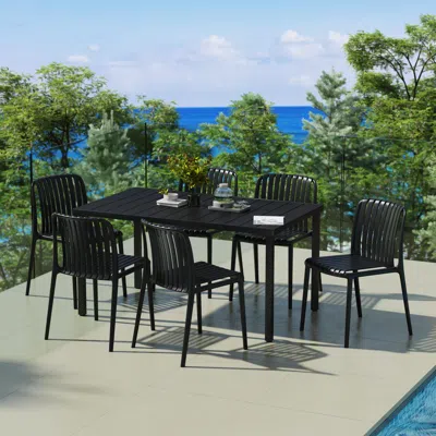 Ashley Westin Furniture Harlow Rectangular Outdoor Dining Table And 6 Chairs In Black