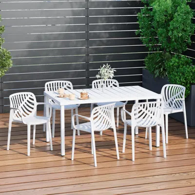 Ashley Westin Furniture Haven Solid Outdoor Dining Table And 6 Chairs In White