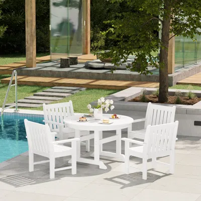Ashley Westin Furniture Laguna Outdoor Patio Round Table And 4 Arm Chairs In White