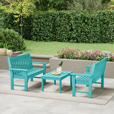 Ashley Westin Furniture Laguna Solid Outdoor Conversation Set In Blue