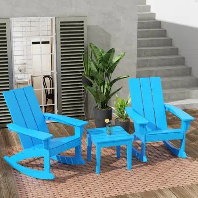 Ashley Westin Furniture Shoreside Outdoor Adirondack 2 Chairs With Side Table In Blue