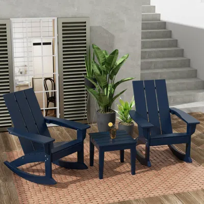 Ashley Westin Furniture Shoreside Outdoor Adirondack 2 Chairs With Side Table In Blue