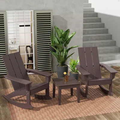 Ashley Westin Furniture Shoreside Outdoor Adirondack 2 Chairs With Side Table In Brown