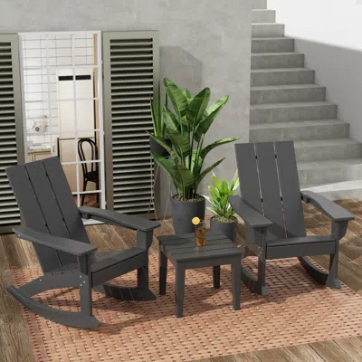 Ashley Westin Furniture Shoreside Outdoor Adirondack 2 Chairs With Side Table In Gray