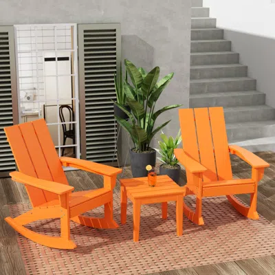 Ashley Westin Furniture Shoreside Outdoor Adirondack 2 Chairs With Side Table In Orange