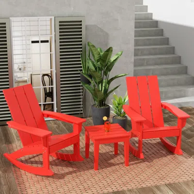 Ashley Westin Furniture Shoreside Outdoor Adirondack 2 Chairs With Side Table In Red