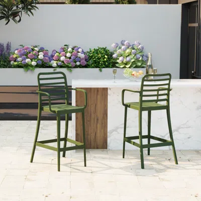 Ashley Westin Furniture Solene Outdoor Bar Stool (set Of 2) In Green