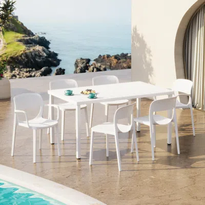 Ashley Westin Furniture Valencia Outdoor Dining Table And 6 Chairs In White