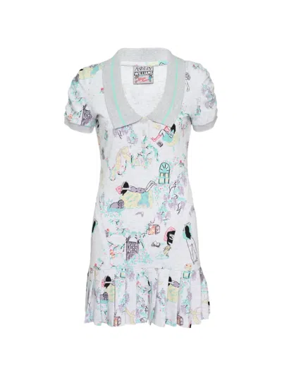 Ashley Williams Amelia Graphic-print Pleated-hem Dress In Blue