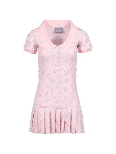 Ashley Williams Amelia Panda-print Pleated Mini Dress In Pink