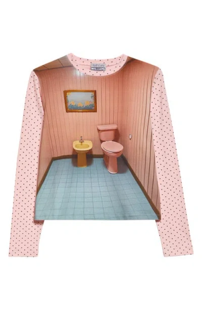 Ashley Williams Bathroom Print Long Sleeve Cotton T-shirt In Multi