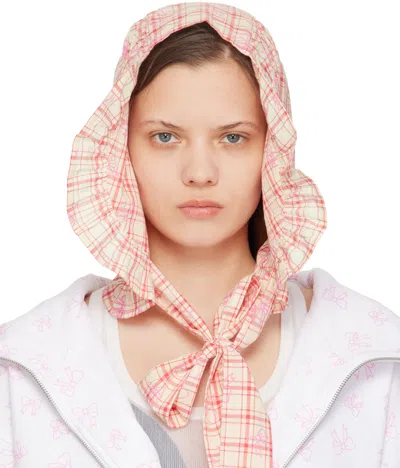 Ashley Williams Beige & Red Check Bonnet In Red Check W/ Bows
