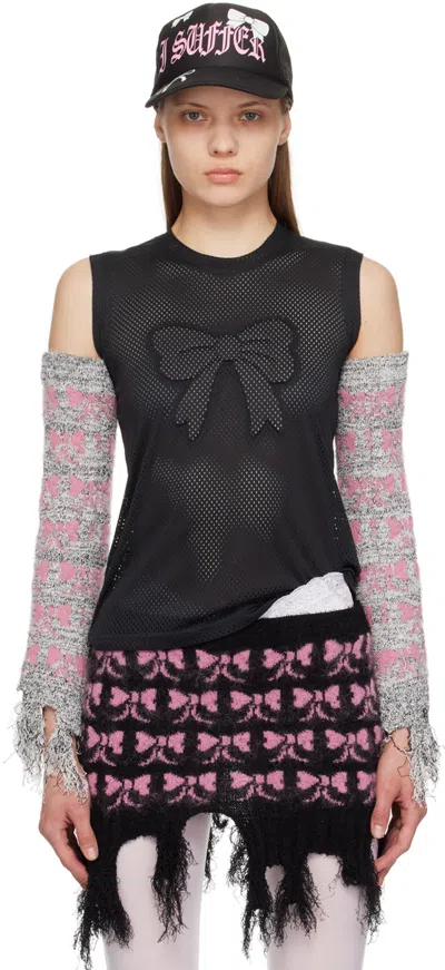 Ashley Williams Black 3d Bow Tank Top In Black Airtex