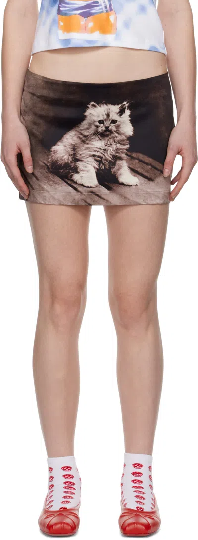Ashley Williams Black Printed Miniskirt In Kitten